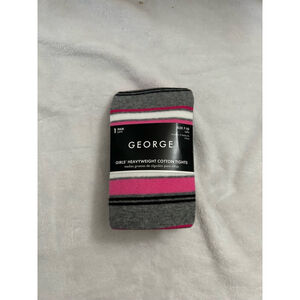 NEW Girls George Tights Size 7-10 Gray Pink Striped Heavyweight Cotton
